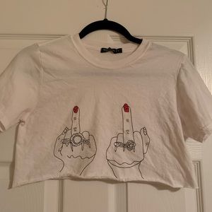 White Middle Finger Cropped Tshirt Size S